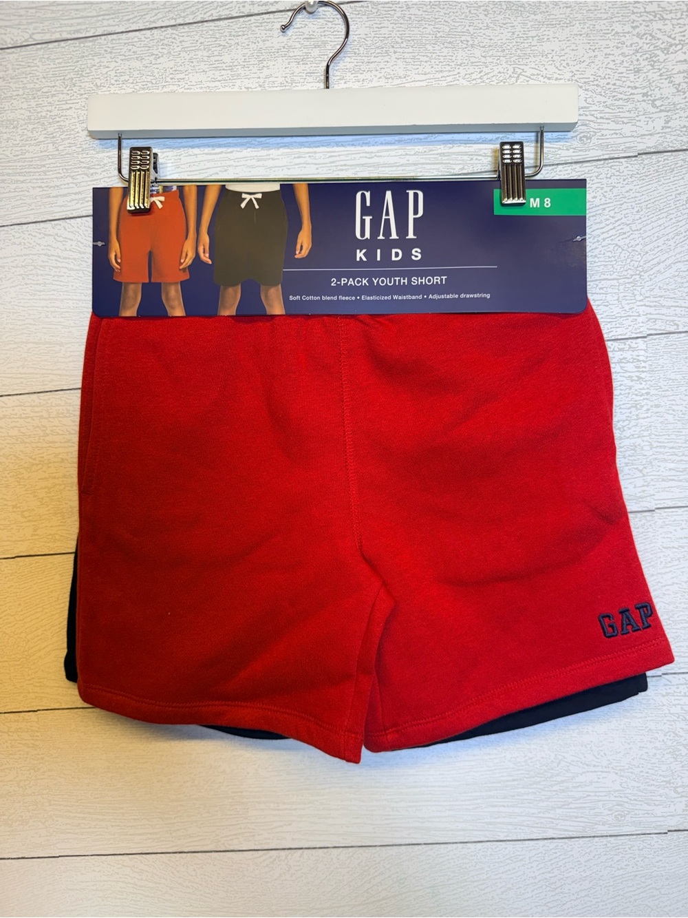 GAP Kids 2 pack Fleece lined Shorts adjustable drawstring red & navy size 8 nwt